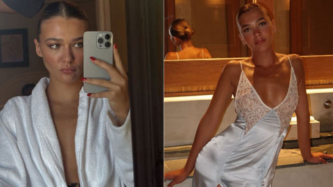 Melisa Döngel'den sosyal medyayı sallayan paylaşım! Bornozlu pozlarıyla büyük beğeni topladı