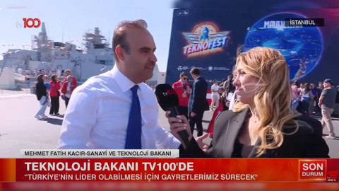 Sanayi ve Teknoloji Bakanı Mehmet Fatih Kacır'dan TEKNOFEST'te tv100'e özel açıklamalar: "Bu bizim için ayrı bir iftihar meselesi"