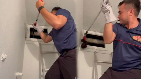 Osmaniye’de havalandırma boşluğuna düşen yavru kedi itfaiye ekiplerince kurtarıldı