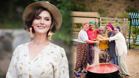 Kızılcık Şerbeti'nin Nilgün'ü Açelya Akkoyun kollarını sıvadı! Salça kaynattı, yufka açtı! O anları yoğun ilgi gördü