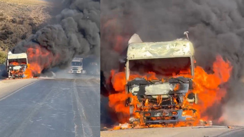 Seyir halindeki tır alev topuna döndü