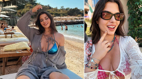 Derin Talu'dan fırtınalar estiren tatil paylaşımı! Mavi renkli bikinisiyle pozlar verdi, fiziği dikkatleri üzerine çekti