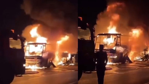 Türk yolcu otobüsü Erbil'de alev aldı! Korku dolu anlar kamerada