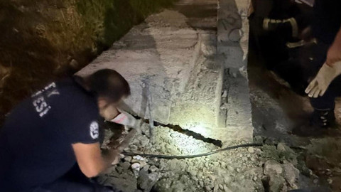 Hatay’da beton boruda mahsur kalan hayvan uzun uğraşlarla kurtarıldı