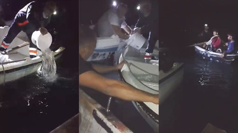 Balıkçı teknesi alabora oldu: Kurtarma anları kamerada