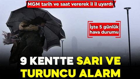 Meteoroloji’den 9 kentte sarı ve turuncu alarm! Tarih ve saat vererek il il uyardı…  İşte 5 günlük hava durumu