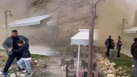 Silivri’de korku dolu anlar! Dev kayalar çay bahçesine böyle düştü: Ortalık savaş alanına döndü