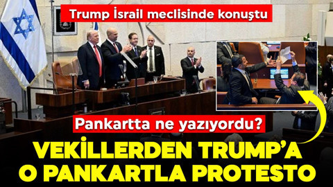 İsrail meclisinde Trump'a soykırım protestosu: Konuşurken "Filistin'i tanıyın" pankartı açtılar