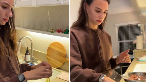 Genç kadının kocasına yemek hazırlarken çektiği video gündem oldu! O detayı birçok kişi ilk kez gördü