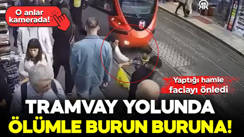 Tramvay yolunda ölümle burun buruna! Yaptığı hamle faciayı önledi: O anlar kamerada