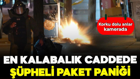 En kalabalık caddede şüpheli paket paniği! Bomba imha uzmanı çağrıldı… Yaya ve araç trafiğine kapatıldı… Korku dolu anlar kamerada