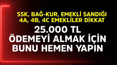 SSK, BAĞ-KUR ve Emekli Sandığı, 4A, 4B ve 4C emekliler dikkat! 25.000 TL ödemeyi almak için bunu yapın