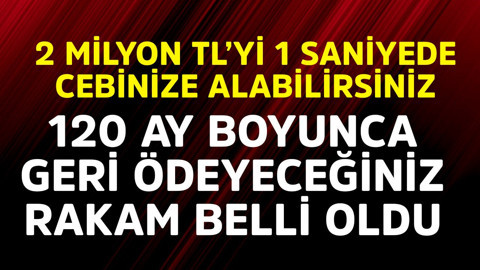 2 milyon TL'yi 1 saniyede alabilirsiniz! 120 ay boyunca geri ödeyeceğiniz rakam belli oldu