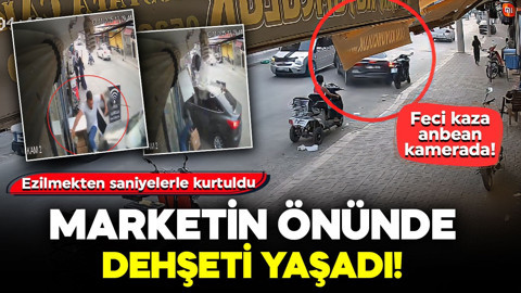 Marketin önünde dehşeti yaşadı! Ezilmekten saniyelerle kurtuldu: Feci kaza anbean kamerada!