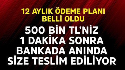 500.000 TL'niz 1 dakika sonra bankada anında size teslim ediliyor! 12 aylık ödeme planı belli oldu