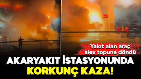 Otomobil akaryakıt istasyonuna daldı! Yakıt alan araç alev topuna döndü: Korku dolu anlar kamerada