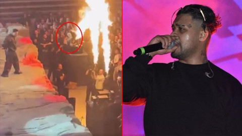 Lvbel C5 konserinde korku dolu anlar! Alevlerin arasında kaldı, görevliler müdahale etti