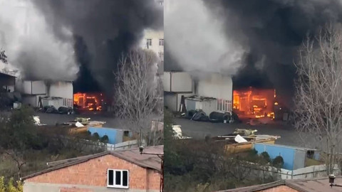 Arnavutköy'de TIR tamirhanesinde yangın