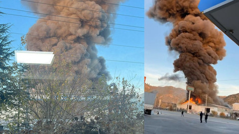 Mermer fabrikasında korkutan yangın