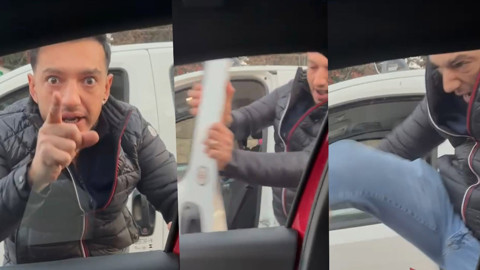 Trafikte skandal görüntüler! Yanındaki çocuğuna bile aldırmadı... Kadın sürücünün aracına saldırdı