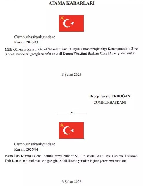 Atama kararları Resmi Gazete'de! MGK Genel Sekreterliği'ne ve AFAD Başkanlığı'na yeni isim - Resim : 1