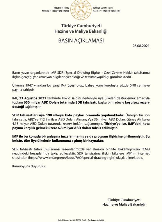 Hazine Bakanlığı'ndan IMF açıklaması: Anlaşma olmadı, üye ülkelerin kullanımına kaynak açıldı - Resim : 1