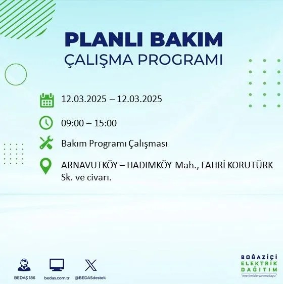 BEDAŞ açıkladı! İstanbul'da bugün elektrik kesintisi yaşanacak ilçeler! 12 Mart Çarşamba hangi mahalle ve sokaklar etkilenecek? - Resim: 1