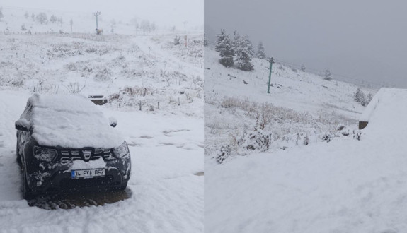 Kartalkaya’da sezonun ilk karı! Zirve beyaza büründü