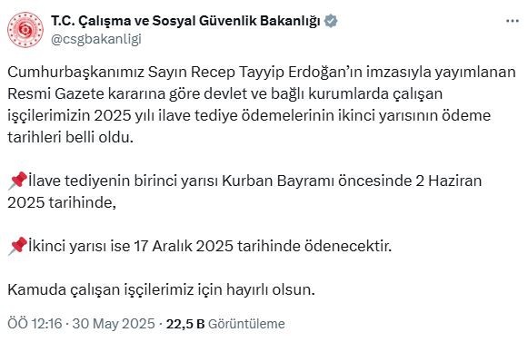 Milyonlarca işçi bekliyordu! Kamu işçilerine ek ödeme tarihleri belli oldu! - Resim : 1