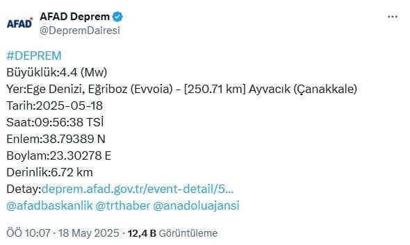 Ege Denizi'nde korkutan deprem! AFAD büyüklüğünü duyurdu - Resim : 1