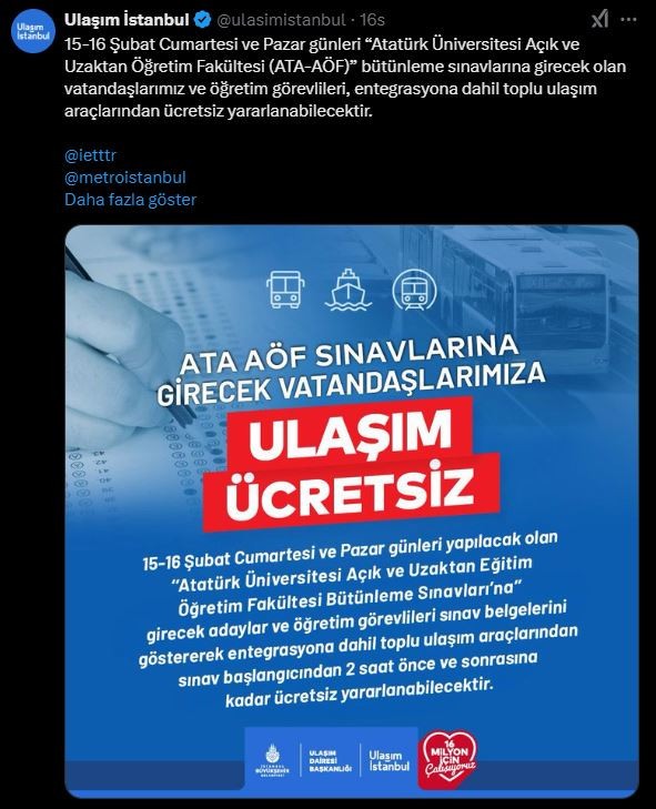 İstanbullular dikkat! İBB açıklama yaptı: O kişiler için bugün ve yarın toplu taşıma ücretsiz - Resim : 1