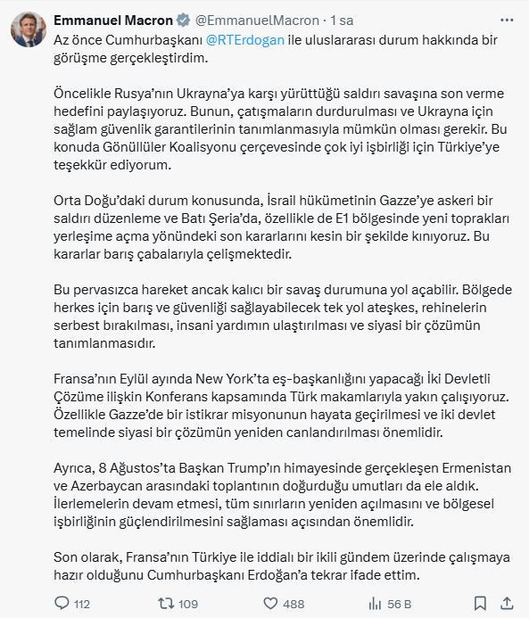 Cumhurbaşkanı Erdoğan Macron ile görüştü: İsrail'in dizginlenmesi şart! - Resim : 1