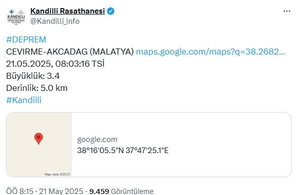 Malatya'da deprem! Kandilli duyurdu! - Resim : 1