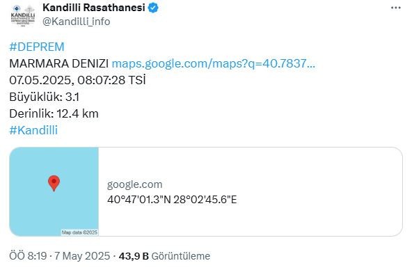 Marmara Denizi'nde deprem! Kandilli duyurdu! - Resim : 1
