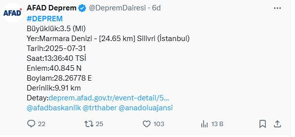 Son dakika!  İstanbul'da hissedilen deprem! - Resim : 1