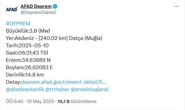 AFAD duyurdu! Muğla'da deprem oldu! - Resim : 1
