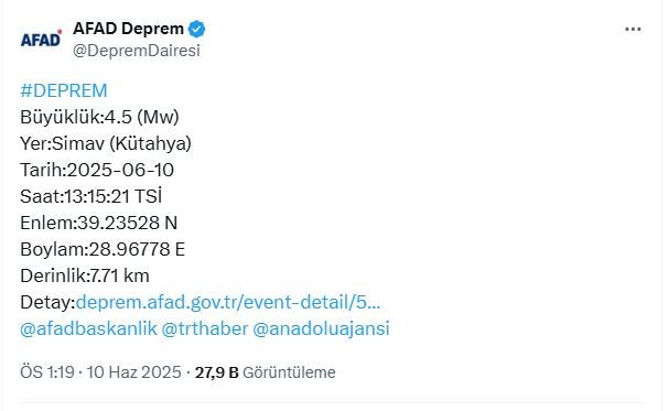 AFAD duyurdu! Kütahya'da korkutan deprem! - Resim : 1