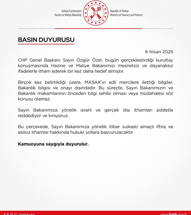 Özel'in MASAK iddialarına Bakanlık'tan yanıt - Resim : 1