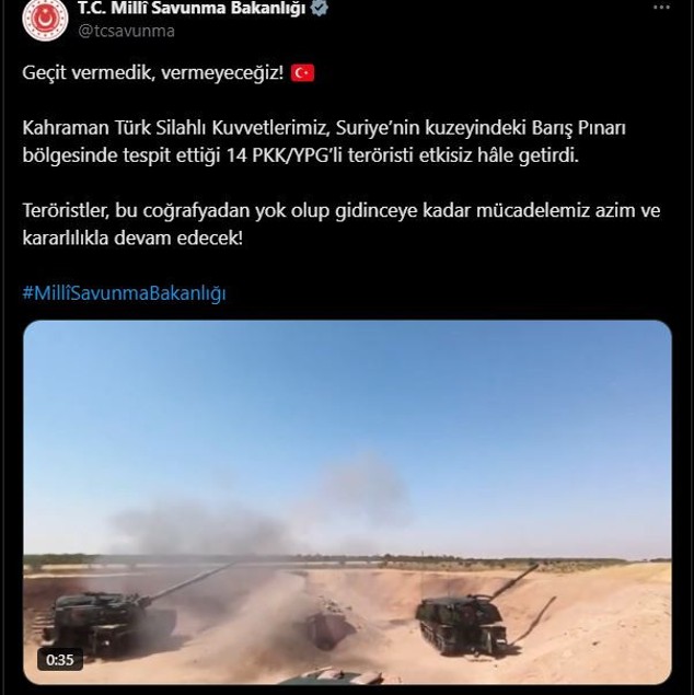 MSB: Barış Pınarı bölgesinde 14 PKK/YPG'li terörist etkisiz hâle getirildi! - Resim : 1