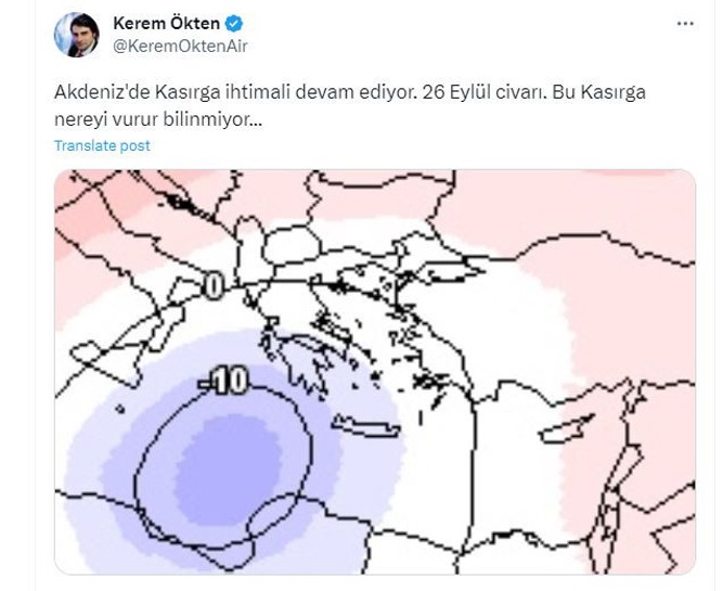 Türkiye için, Adana, Hatay, Mersin ve Antalya için 26 Eylül tarihi verildi. Pimi çekilmiş bomba gibi nereye gideceği belli değil - Resim : 1