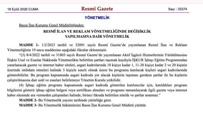 Basın İlan Kurumu’ndan iki kritik değişiklik! Kadro ve seçim kurallarında düzenleme: Basın kuruluşlarına yeni istihdam avantajı - Resim : 1