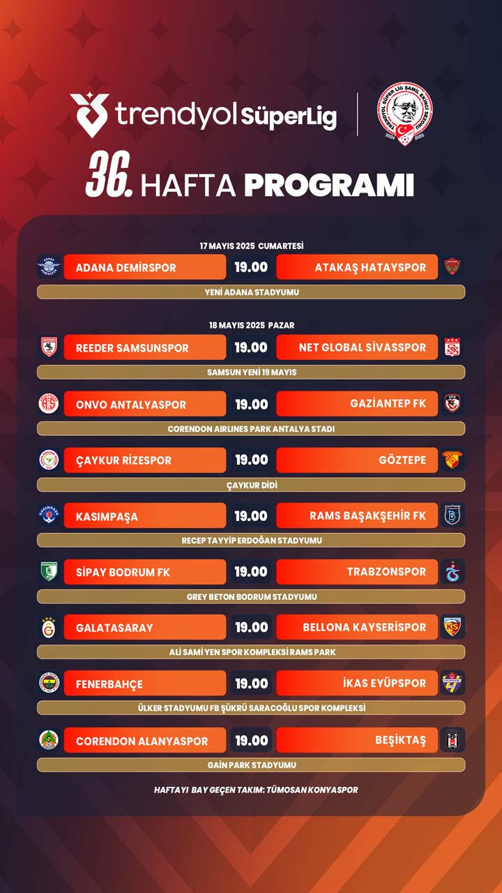 TFF duyurdu! Süper Lig’de 36.haftanın maç programı açıklandı - Resim : 1