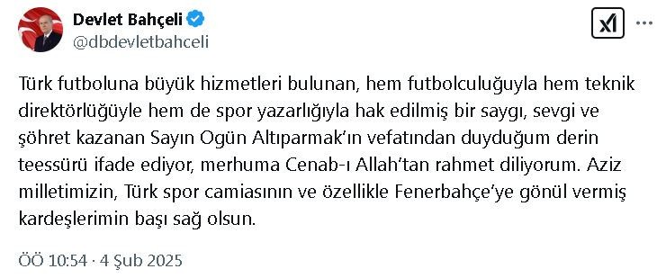 Bahçeli'den, Ogün Altıparmak için başsağlığı mesajı - Resim : 1