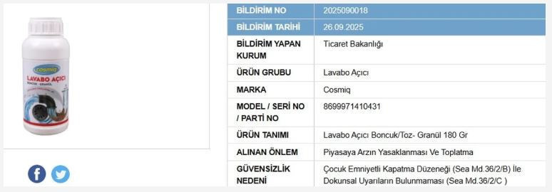 Güvensiz ürün listesi güncellendi! Ticaret Bakanlığı listeye ekledi! Bu iki ürün toplatılıyor! - Resim : 2