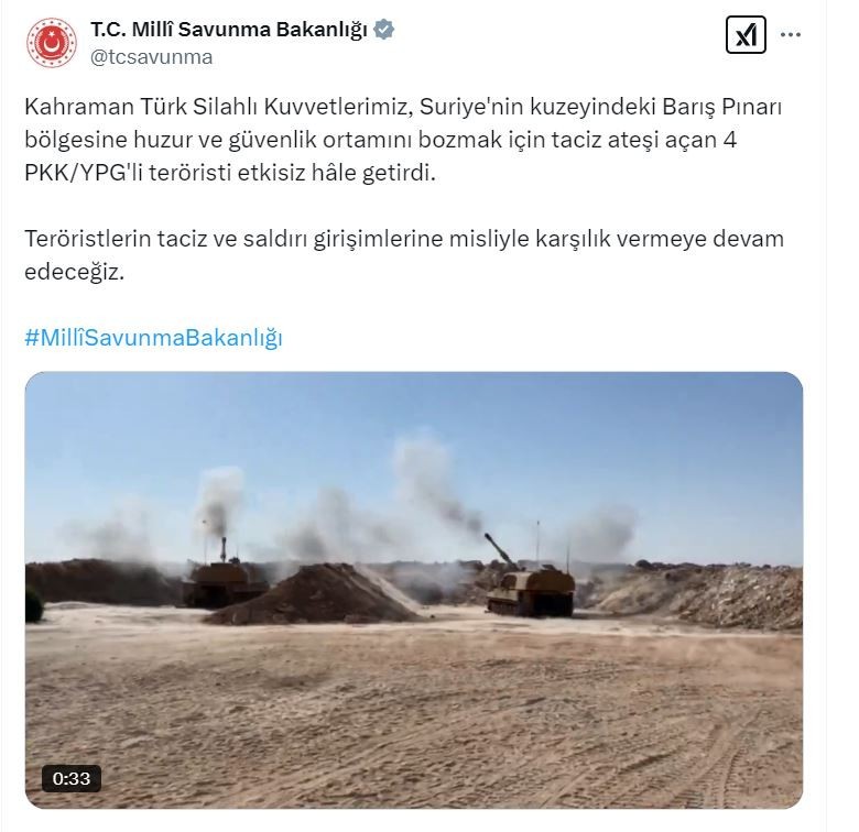 Milli Savunma Bakanlığı duyurdu: 4 PKK/YPG'li terörist etkisiz hale getirildi! - Resim : 1