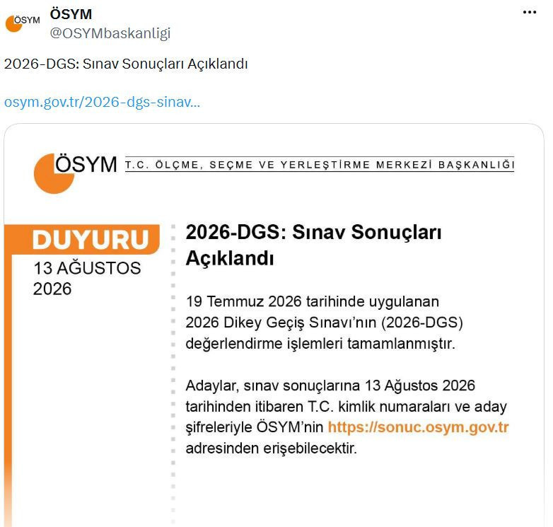 2026-DGS sonuçları açıklandı: ÖSYM duyurdu - Resim : 1