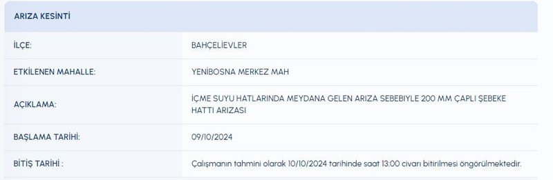 İstanbul’da 10 Ekim (bugün) su kesintisi! Susuz kalmayın! İSKİ uyardı! Tedbirinizi alın! - Resim: 2
