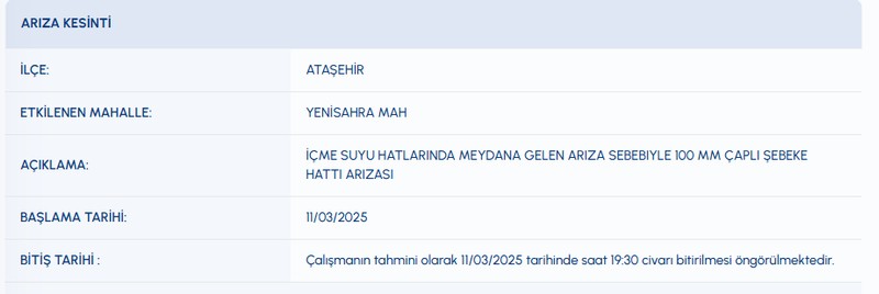 İstanbul’da 11 Mart (bugün) hangi ilçelerde su kesintisi olacak? Bidonları hazırlayın... İSKİ uyardı! O mahallelerde saatlerce sular akmayacak! - Resim: 2