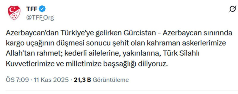 TFF ve 4 Büyükler’den şehitlerimiz için başsağlığı mesajı - Resim: 1