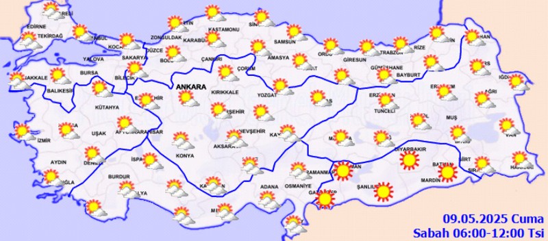 Meteoroloji saat vererek uyardı: 5 bölgede sağanak bekleniyor! İşte 9 Mayıs 2025 il il hava durumu - Resim: 1